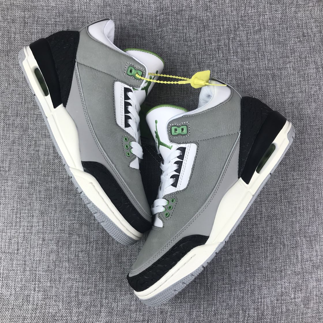 Men Air Jordan 3 Grey Green Black White Shoes